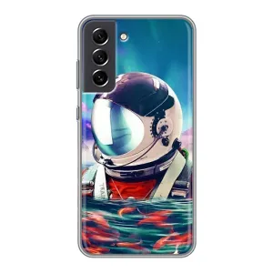 Силиконовый Чехол с принтом "Космонавты" на Samsung Galaxy S21 FE (Космонавт в воде)