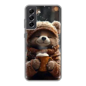 Печатный чехол «Зверята с кофе» для Samsung Galaxy S21 FE (Медвежонок с кофе)