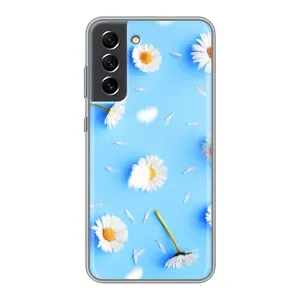 Чехол с Цветами для Samsung Galaxy S21 FE (ромашки на голубом)