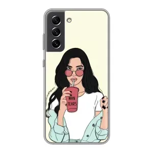 Силиконовый Чехол на Samsung Galaxy S21 FE с картинкой Стильных Девушек (С напитком)