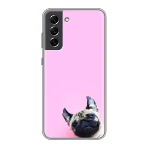 Бампер для Samsung Galaxy S21 FE с картинкой "Песики" (Собака на розовом)