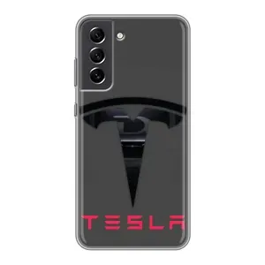 Силиконовый бампер с картинкой машины на Samsung Galaxy S21 FE (Logo TESLA)