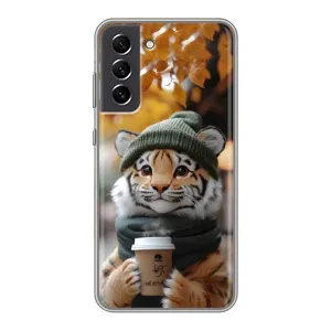 Печатный чехол «Зверята с кофе» для Samsung Galaxy S21 FE (Тигр с кофе)