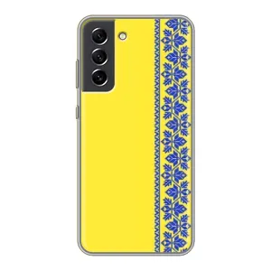 Силиконовый Чехол на Samsung Galaxy S21 FE (Вышиванка на желтом)