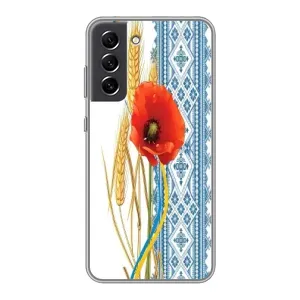 Силиконовый Чехол на Samsung Galaxy S21 FE с картинкой Вышиванки (Вышиванка с цветком)