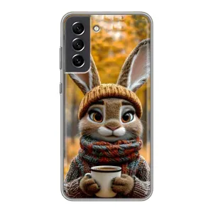 Печатный чехол «Зверята с кофе» для Samsung Galaxy S21 FE (Зайчик с кофе)