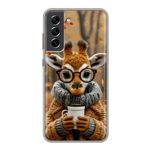Печатный чехол «Зверята с кофе» для Samsung Galaxy S21 FE (Жираф с кофе)
