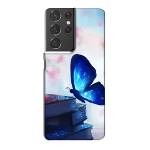 Силиконовый бампер с картинкой животных для Samsung Galaxy S21 Plus (Бабочка синяя)