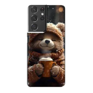 Печатный чехол «Зверята с кофе» для Samsung Galaxy S21 Plus (Медвежонок с кофе)