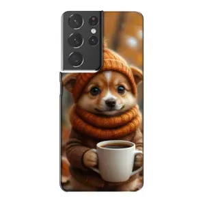 Печатный чехол «Зверята с кофе» для Samsung Galaxy S21 Plus (Собачка с кофе)