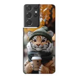 Печатный чехол «Зверята с кофе» для Samsung Galaxy S21 Plus (Тигр с кофе)