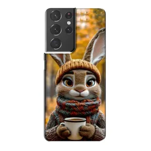 Печатный чехол «Зверята с кофе» для Samsung Galaxy S21 Plus (Зайчик с кофе)