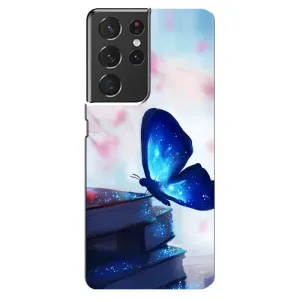 Силиконовый бампер с картинкой животных для Samsung Galaxy S21 ultra (Бабочка синяя)