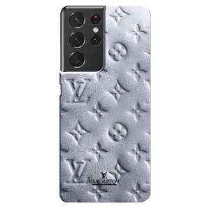 Текстурный Чехол Louis Vuitton для Самсунг С21 Ультра (Белый ЛВ)