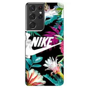 Силиконовый Чехол на Samsung Galaxy S21 ultra с картинкой Nike (Цветочный Nike)