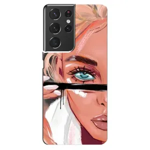 Силиконовый Чехол на Samsung Galaxy S21 ultra с картинкой Стильных Девушек (Девушка и ресницы)