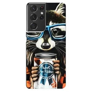 Силиконовый Чехол с Енотами на Samsung Galaxy S21 ultra (Енот в очках)