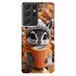 Печатный чехол «Зверята с кофе» для Samsung Galaxy S21 ultra