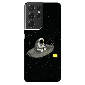 Силиконовый Чехол с принтом "Космонавты" на Samsung Galaxy S21 ultra (Космонавт на рыбалке)