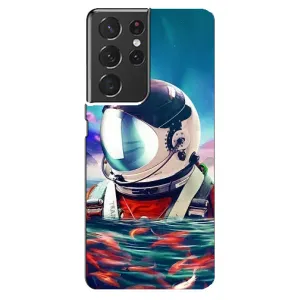 Силиконовый Чехол с принтом "Космонавты" на Samsung Galaxy S21 ultra (Космонавт в воде)
