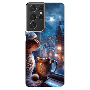 Чехлы на Новый Год Samsung Galaxy S21 ultra (Кот новогодний)