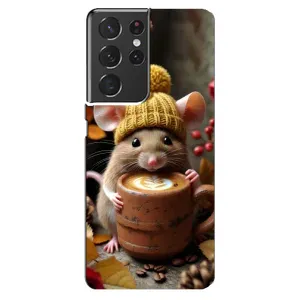 Печатный чехол «Зверята с кофе» для Samsung Galaxy S21 ultra (Мышка с кофе)