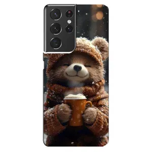 Печатный чехол «Зверята с кофе» для Samsung Galaxy S21 ultra (Медвежонок с кофе)