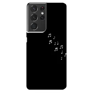Чехол с картинками на черном фоне для Samsung Galaxy S21 ultra (Ноты)