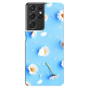 Чехол с Цветами для Samsung Galaxy S21 ultra (ромашки на голубом)