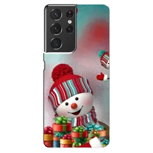 Чехлы на Новый Год Samsung Galaxy S21 ultra (Снеговик в шапке)