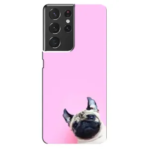 Бампер для Samsung Galaxy S21 ultra с картинкой "Песики" (Собака на розовом)