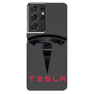 Силиконовый бампер с картинкой машины на Samsung Galaxy S21 ultra (Logo TESLA)