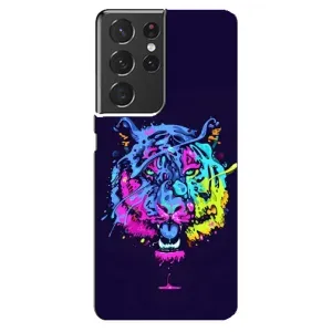 Силиконовый бампер с картинкой животных для Samsung Galaxy S21 ultra (Тигр-Арт)