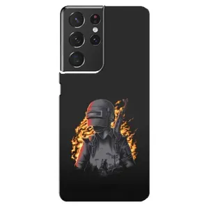 Силиконовый чехол с картинкой "Герой Pubg" на Samsung Galaxy S21 ultra (В огне)
