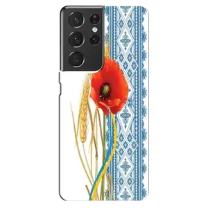 Силиконовый Чехол на Samsung Galaxy S21 ultra с картинкой Вышиванки (Вышиванка с цветком)