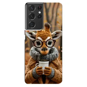 Печатный чехол «Зверята с кофе» для Samsung Galaxy S21 ultra (Жираф с кофе)