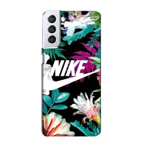 Силиконовый Чехол на Samsung Galaxy S21 с картинкой Nike (Цветочный Nike)