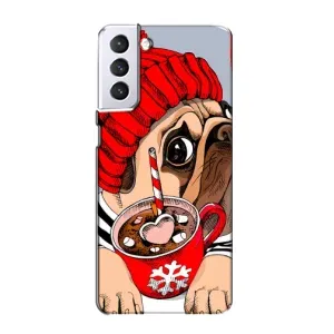 Бампер для Samsung Galaxy S21 с картинкой "Песики" (Грустная собака)