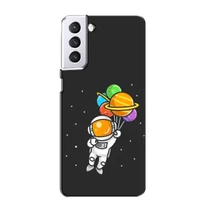 Силиконовый Чехол с принтом "Космонавты" на Samsung Galaxy S21 (Космонавт с шариками)