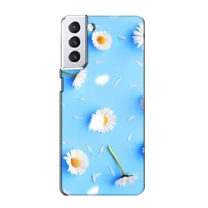 Чехол с Цветами для Samsung Galaxy S21 (ромашки на голубом)