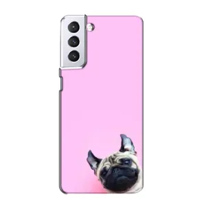 Бампер для Samsung Galaxy S21 с картинкой "Песики" (Собака на розовом)
