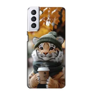 Друкований чохол 'Звірята з кавою' для Samsung Galaxy S21 (Тигр з кавою)