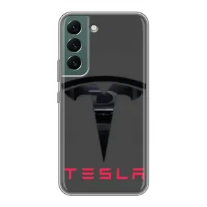 Силиконовый бампер с картинкой машины на Samsung Galaxy S22 Plus (Logo TESLA)
