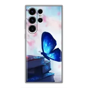 Силиконовый бампер с картинкой животных для Samsung Galaxy S22 Ultra (Бабочка синяя)
