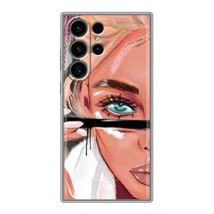 Силиконовый Чехол на Samsung Galaxy S22 Ultra с картинкой Стильных Девушек (Девушка и ресницы)