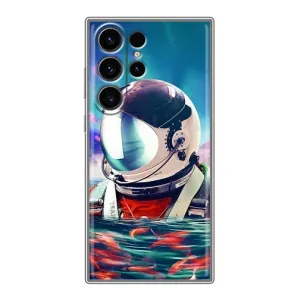 Силиконовый Чехол с принтом "Космонавты" на Samsung Galaxy S22 Ultra (Космонавт в воде)