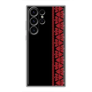 Силиконовый Чехол на Samsung Galaxy S22 Ultra (Красная Вышиванка)