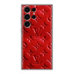 Текстурный Чехол Louis Vuitton для Самсунг Галакси С22 Ультра (Красный ЛВ)