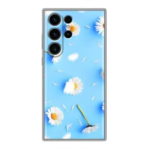 Чехол с Цветами для Samsung Galaxy S22 Ultra (ромашки на голубом)