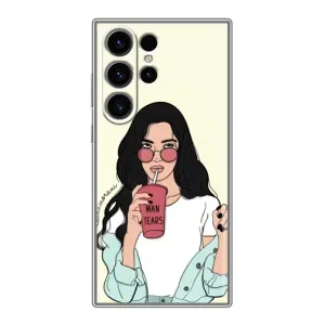Силиконовый Чехол на Samsung Galaxy S22 Ultra с картинкой Стильных Девушек (С напитком)